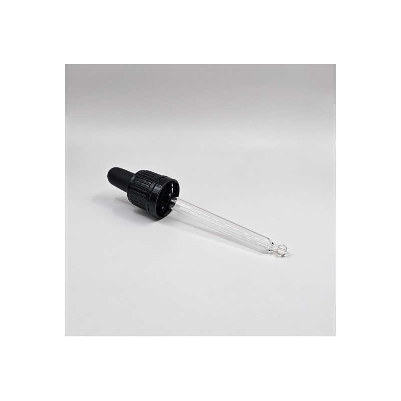 Vāciņš ar kontrolgredzenu un pipeti, DIN18, 50 ml pudelei, melns